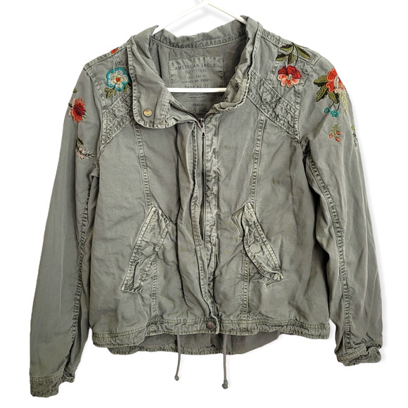 American Eagle Outfitters Jackets & Blazers - American Eagle Army Green Floral Embroidered Utility Jacket Size XS
